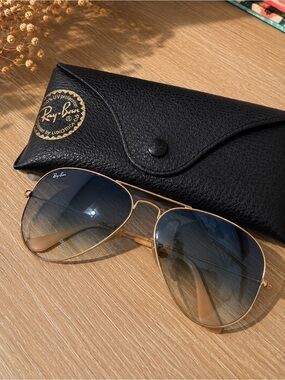 Ray-Ban Gold Frame Sunglasses with Blue Gradient Lenses